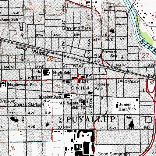 Topographic Map of Puyallup Post Office, WA