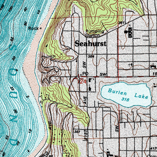 Topographic Map of Seahurst Post Office, WA