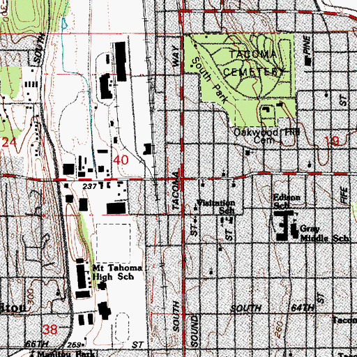 Topographic Map of South Tacoma Post Office, WA