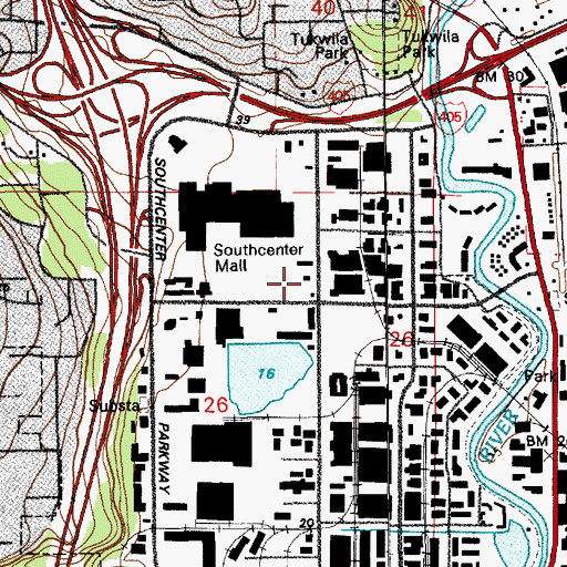 Topographic Map of Tukwila Post Office, WA
