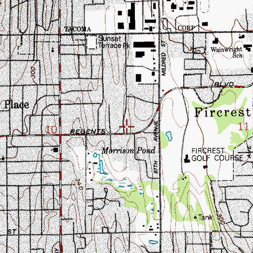 Topographic Map of University Place Post Office, WA