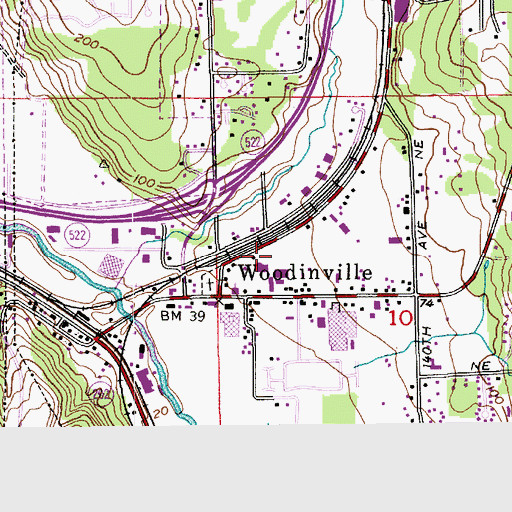 Topographic Map of Woodinville Post Office, WA