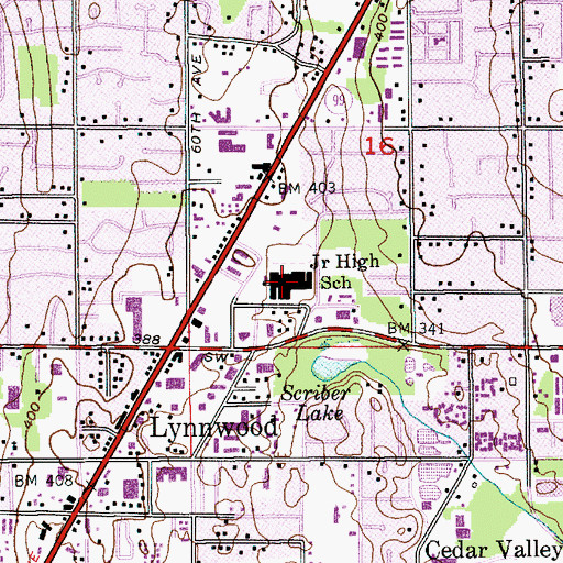 Topographic Map of Cedar Valley Community School, WA