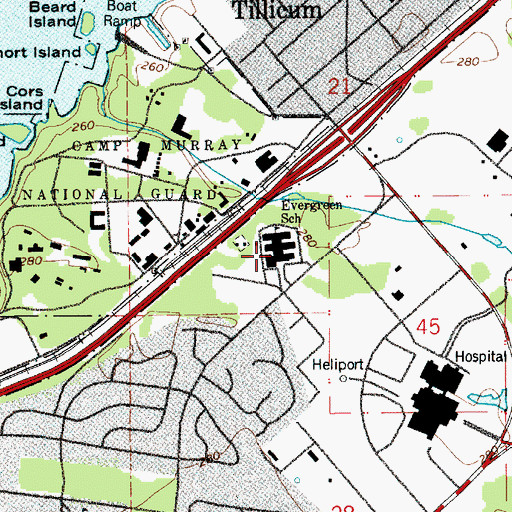 Topographic Map of Evergreen Elementary School, WA