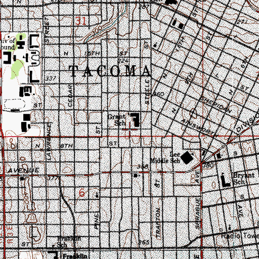 Topographic Map of Grant School, WA