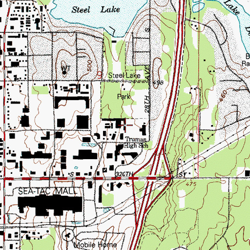 Topographic Map of Truman High School, WA