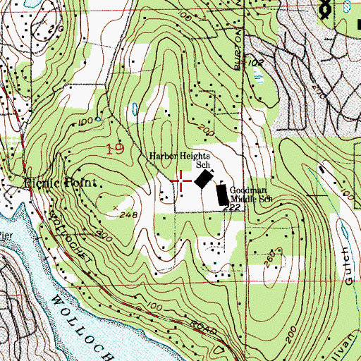 Topographic Map of Harbor Heights Elementary School, WA