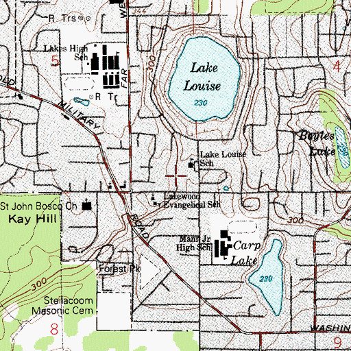 Topographic Map of Lake Louise Elementary School, WA