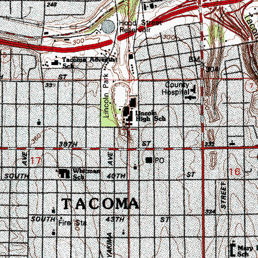 Topographic Map of Lincoln School, WA