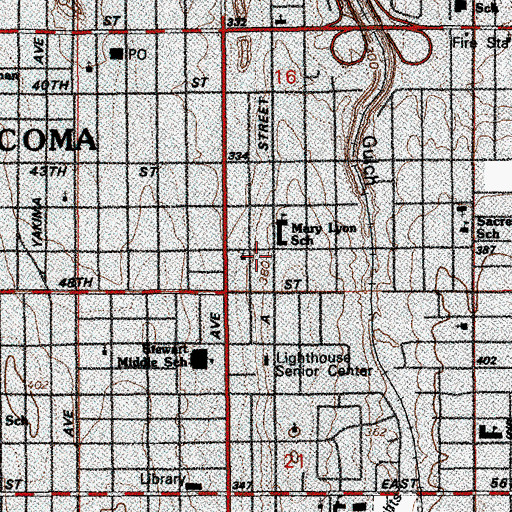 Topographic Map of Lyon School, WA