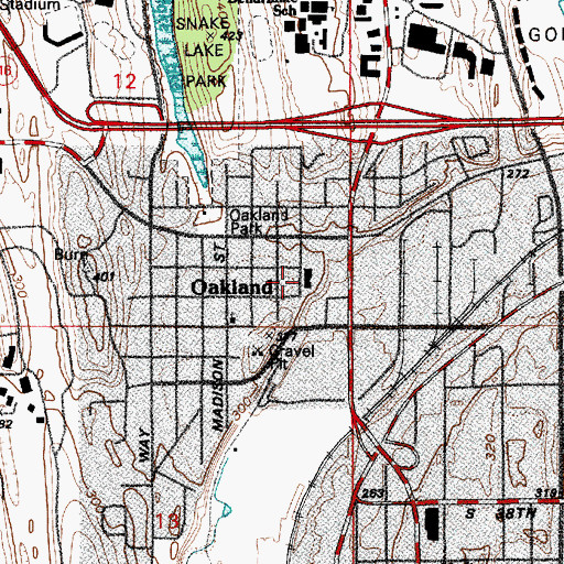 Topographic Map of Oakland Alternative High School, WA