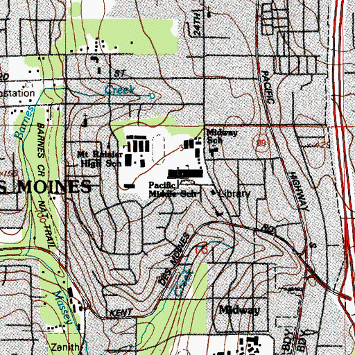 Topographic Map of Pacific Middle School, WA