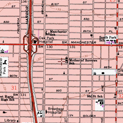 Topographic Map of Mother of Sorrows School, CA