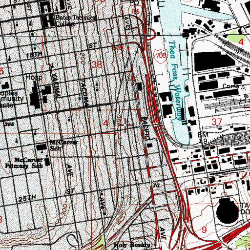 Topographic Map of Tacoma School of the Arts, WA