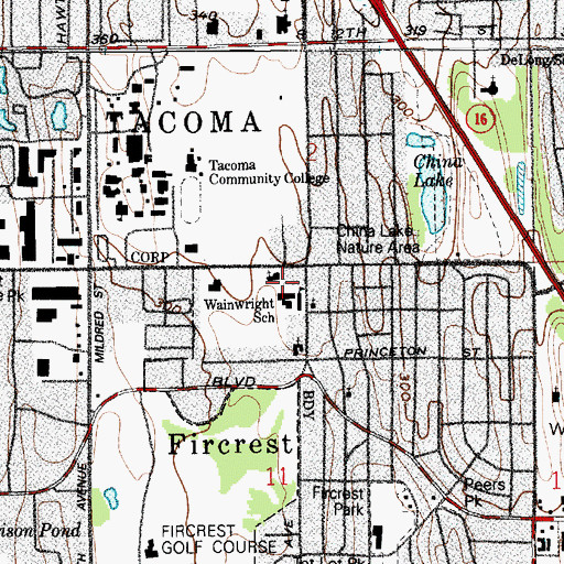 Topographic Map of Wainwright School, WA