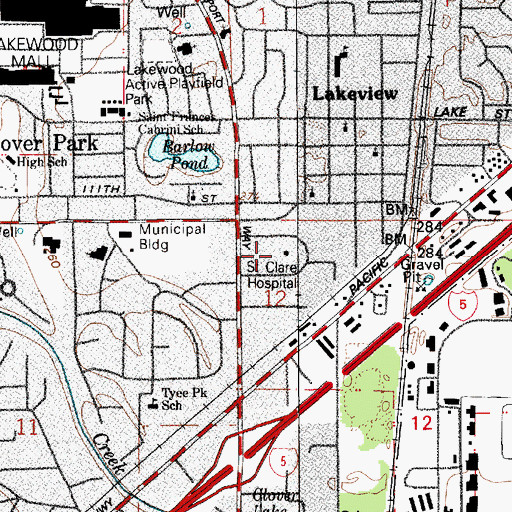 Topographic Map of Saint Clare Hospital, WA