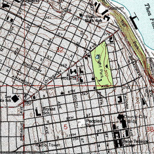 Topographic Map of MultiCare Tacoma General Hospital, WA