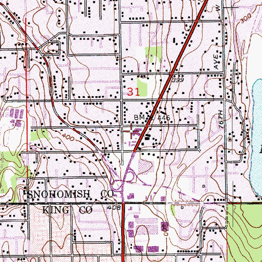 Topographic Map of Aurora Market Place Shopping Center, WA