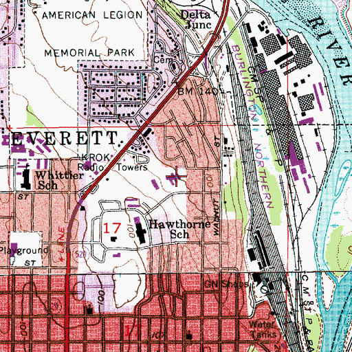 Topographic Map of College Plaza Shopping Center, WA
