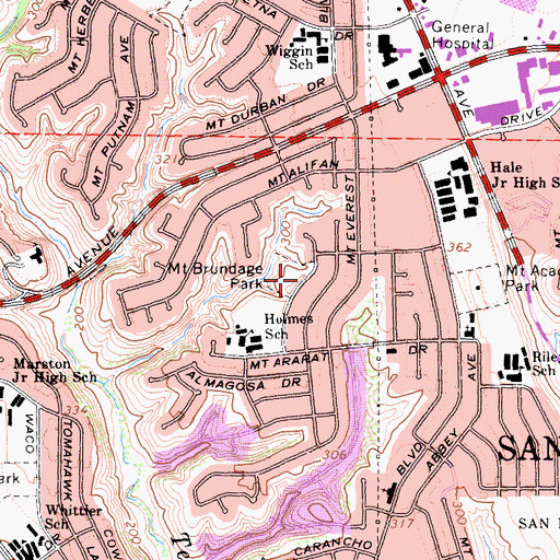 Topographic Map of Mount Brundage Park, CA