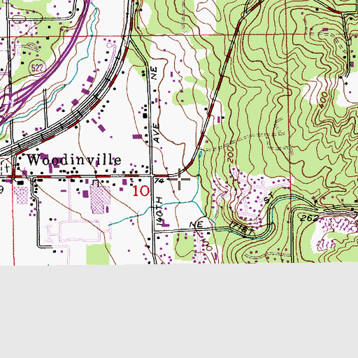 Topographic Map of Downtown Woodinville Center Shopping Center, WA