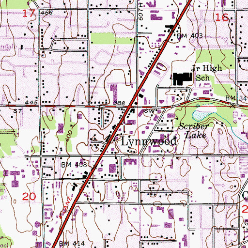 Topographic Map of Lynnwood Center Shopping Center, WA
