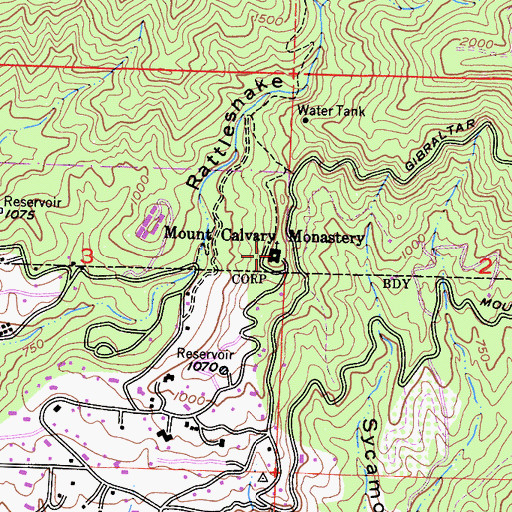 Topographic Map of Mount Calvary Monastery, CA