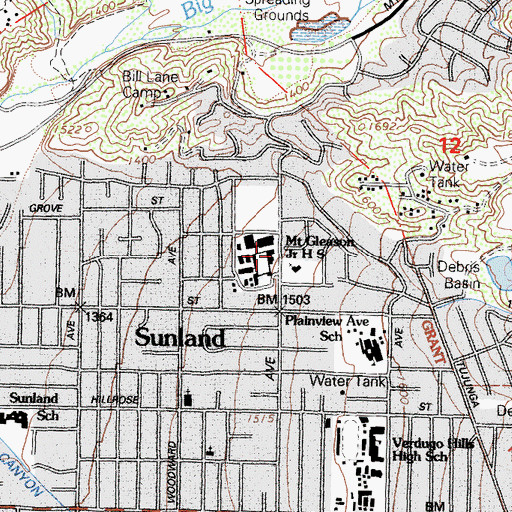 Topographic Map of Mount Gleason Middle School, CA