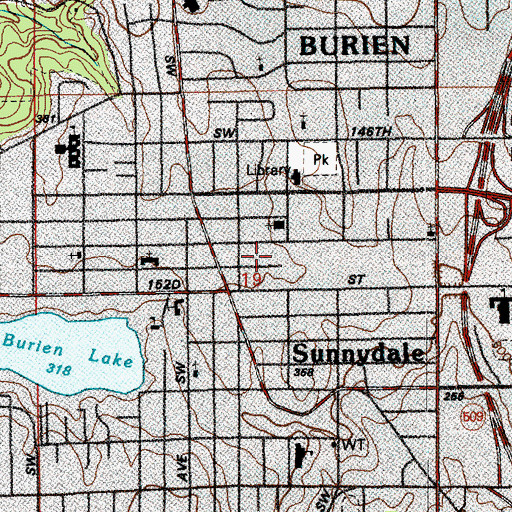 Topographic Map of Burien Post Office, WA