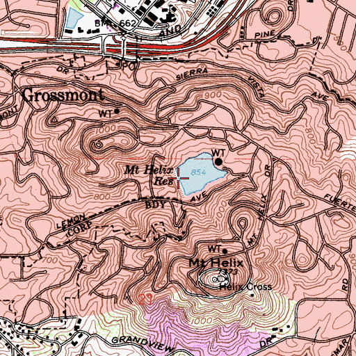Topographic Map of Mount Helix Reservoir, CA