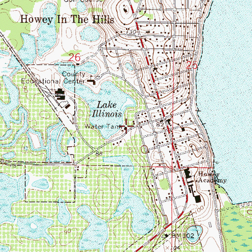Topographic Map of Howey-In-The-Hills Water Tower, FL