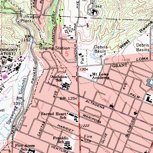 Topographic Map of Mount Lowe Academy, CA