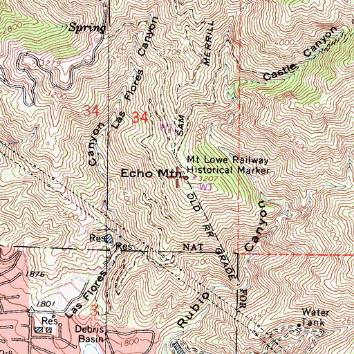 Topographic Map of Mount Lowe Railway Historical Marker, CA