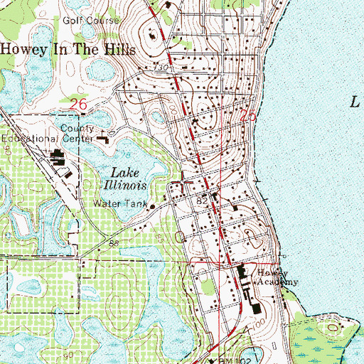 Topographic Map of Howey-In-The-Hills Town Hall, FL