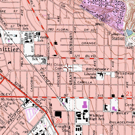 Topographic Map of Mount Olive Cemetery, CA