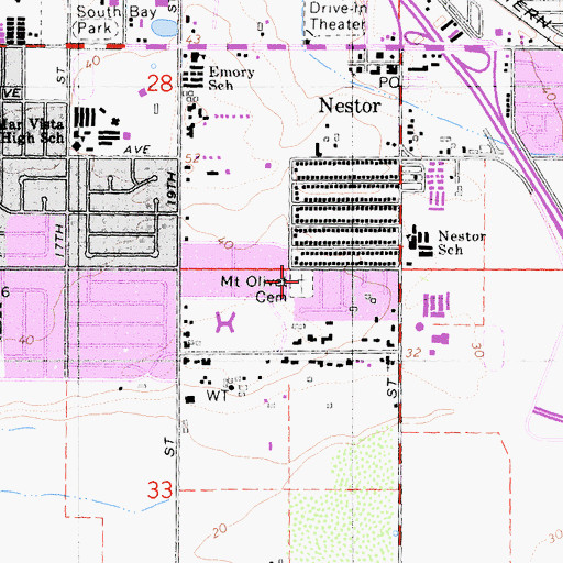 Topographic Map of Mount Olivet Cemetery, CA