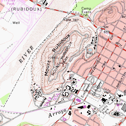 Topographic Map of Mount Rubidoux Park, CA