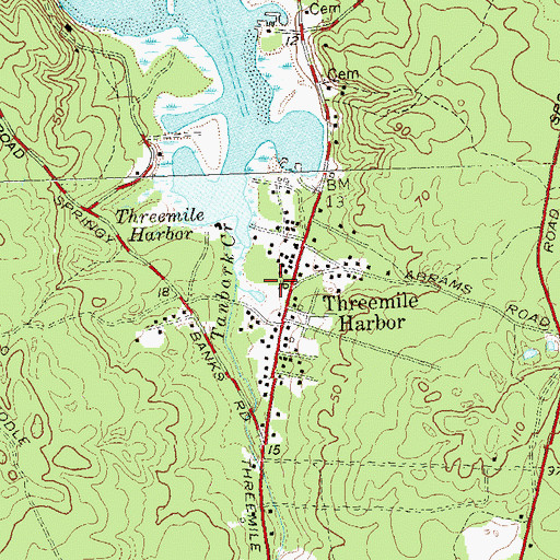Topographic Map of Three Mile Harbor Mobile Home Park, NY