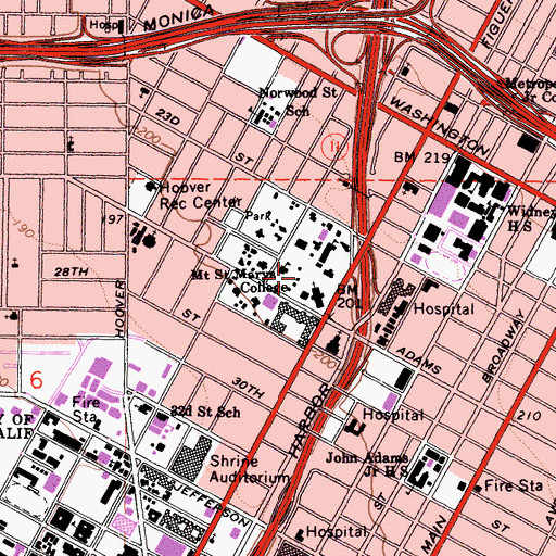 Topographic Map of Mount Saint Mary's College Doheny Campus, CA