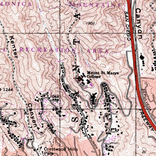 Topographic Map of Mount Saint Mary's College - Chalon Campus, CA