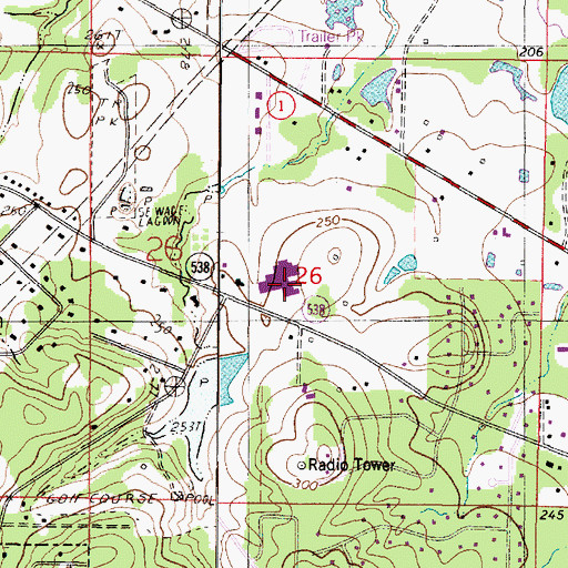 Topographic Map of Donnie Bickham Middle School, LA