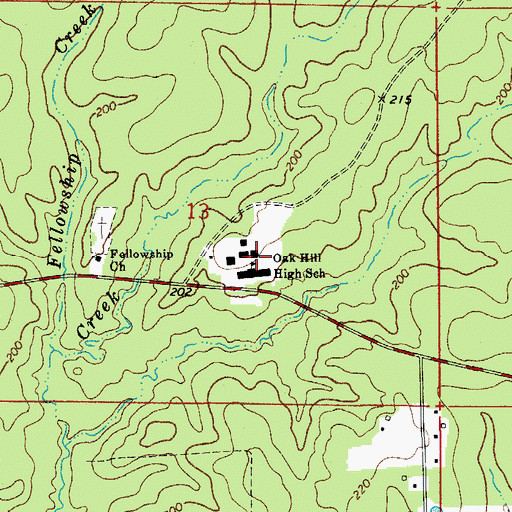 Topographic Map of Oak Hill Elementary School, LA