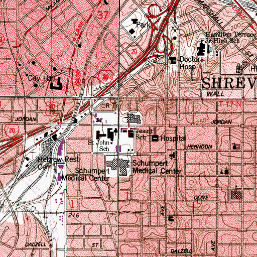 Topographic Map of Loyola College Preparatory Junior High School, LA
