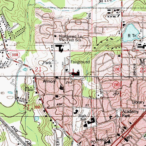 Topographic Map of Webster Parish Expulsion School, LA