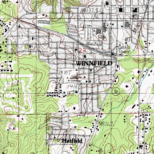 Topographic Map of Winnfield Kindergarten Annex School, LA
