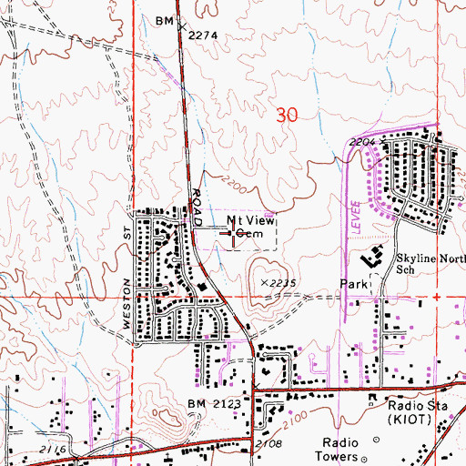 Topographic Map of Mountain View Memorial Park, CA
