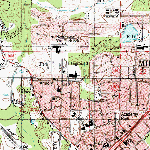Topographic Map of Webster Parish Adult Education Center School, LA