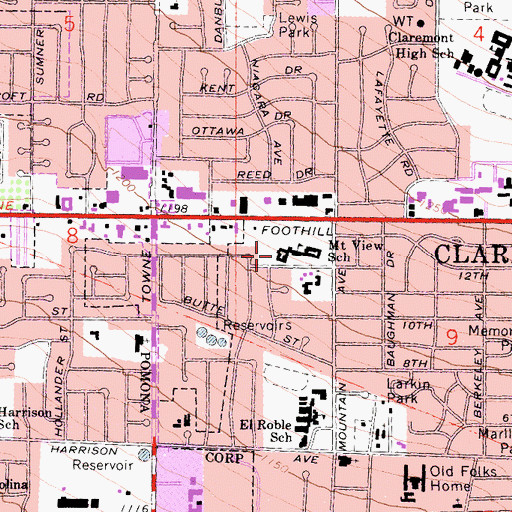 Topographic Map of Mountain View Elementary School, CA