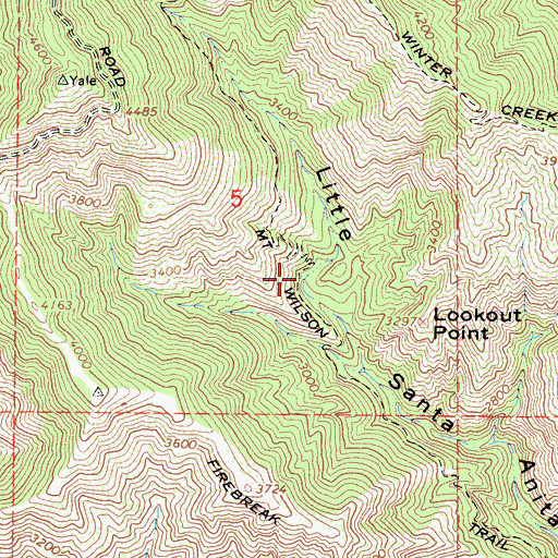 Topographic Map of Mount Wilson Trail, CA