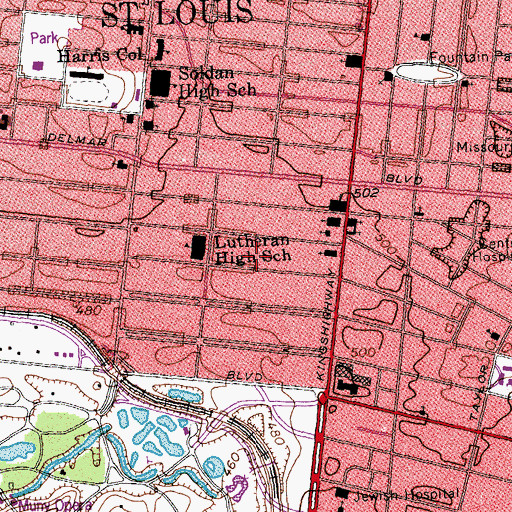 Topographic Map of Joseph Erlanger House, MO